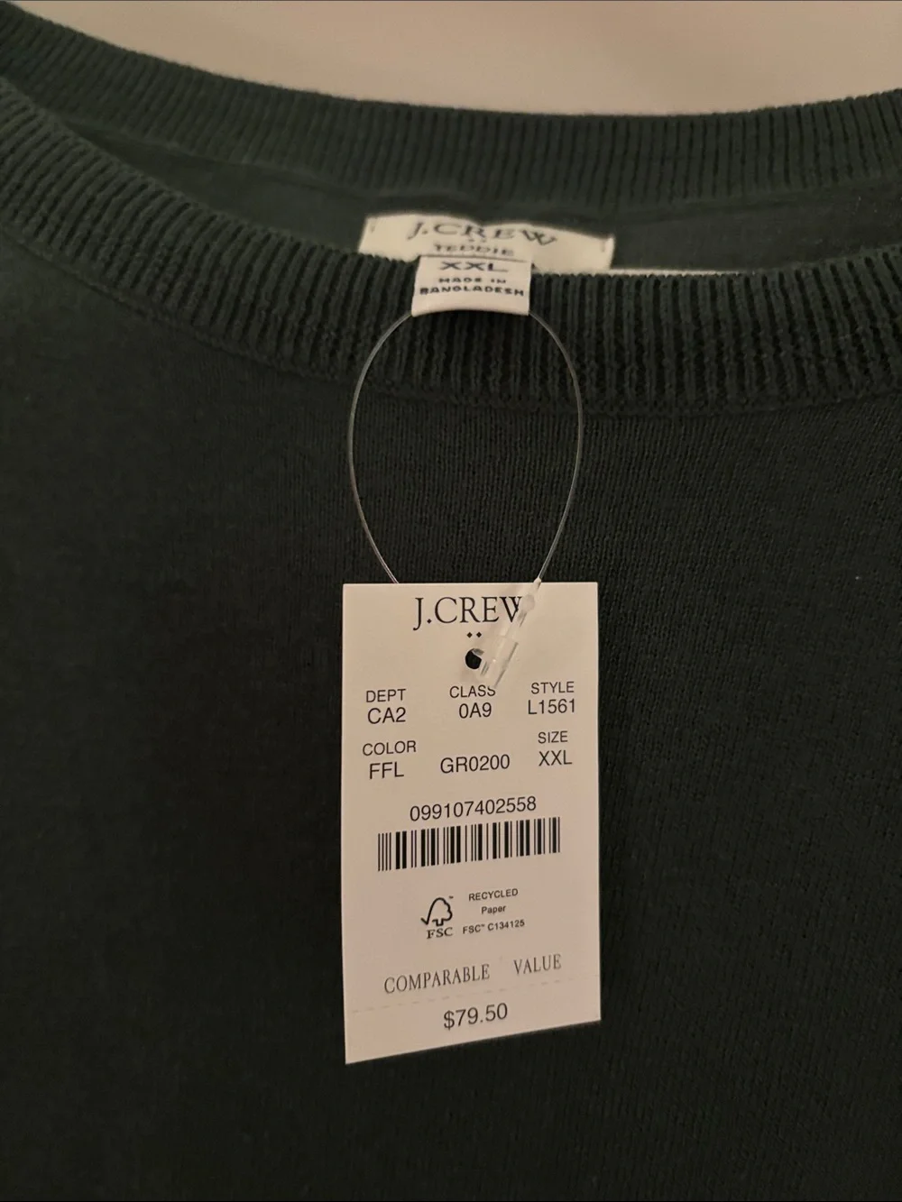 J.Crew Dark Green Crewneck Sweater